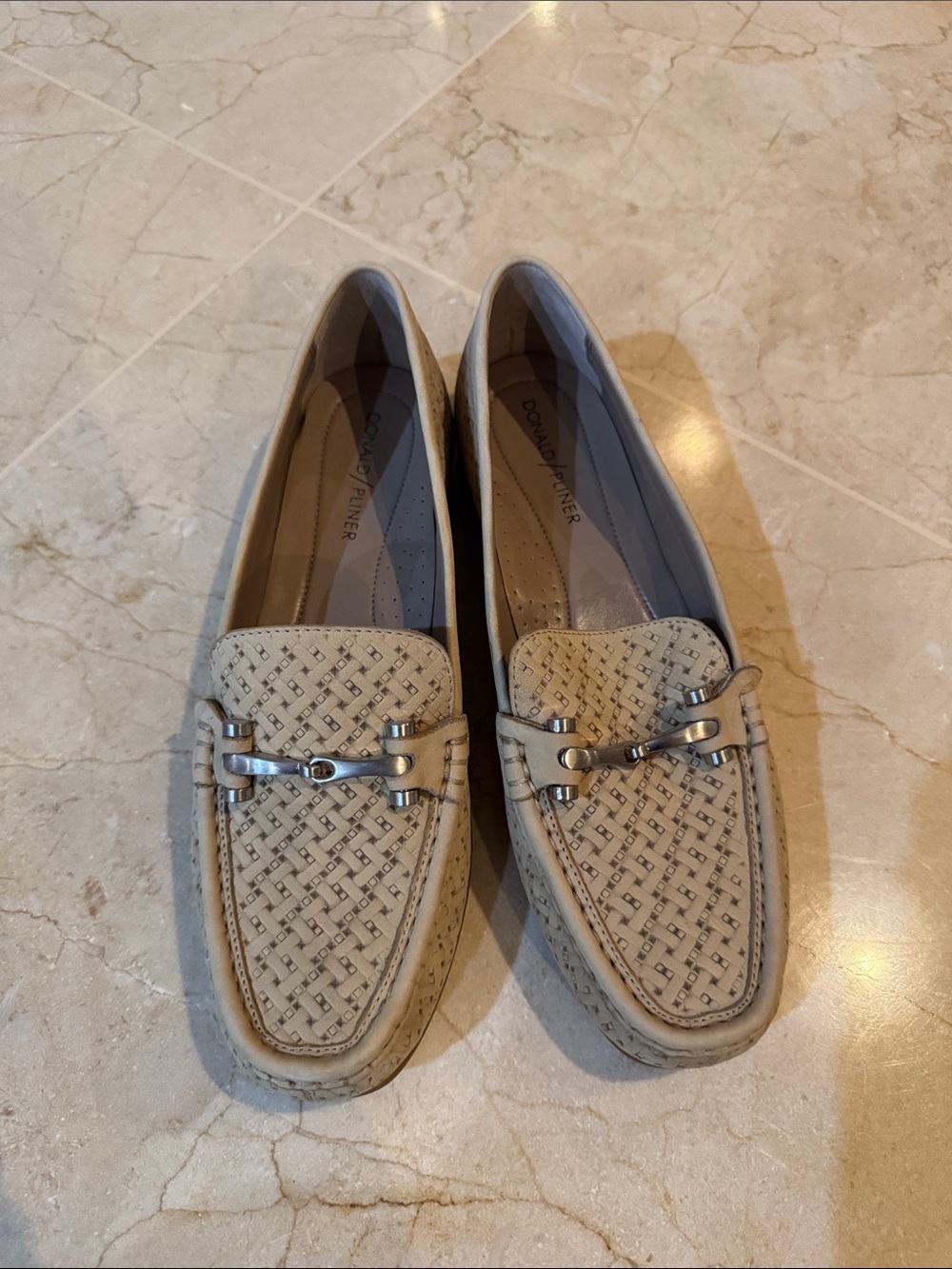 Donald J. Pliner Women's Tan Woven Leather Loafers with Silver Bit like new 8